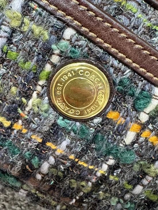 RARE VTG Coach Soho Womens Tweed Shoulder Bag Wool Alpaca Brown Green Y2K - Picture 10 of 16